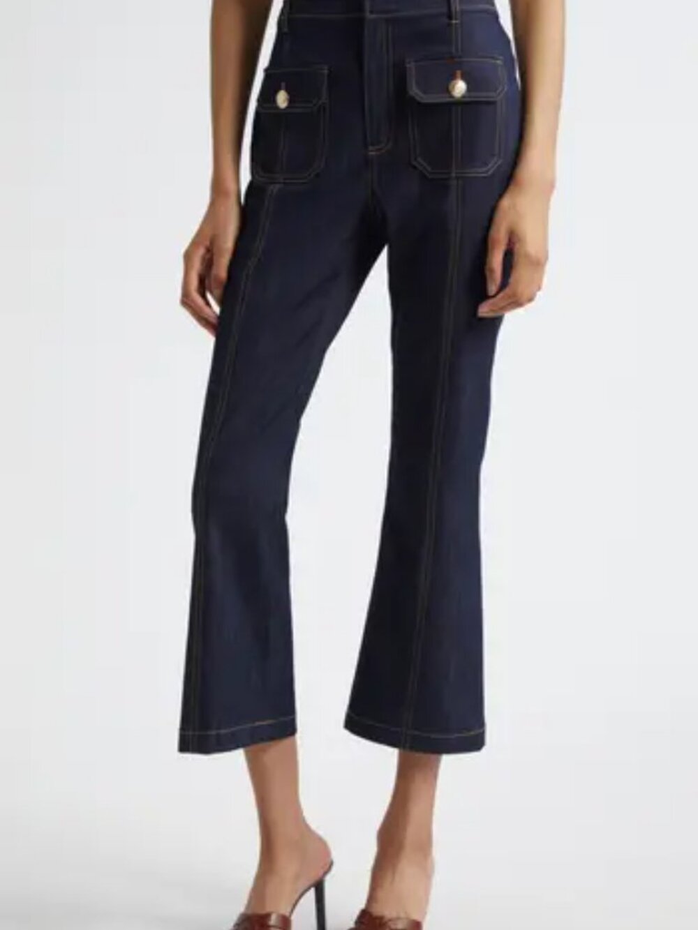 Cinq a Sept Marsha Patch Pocket Kick Flare Jeans Dark Wash Blue Size 8